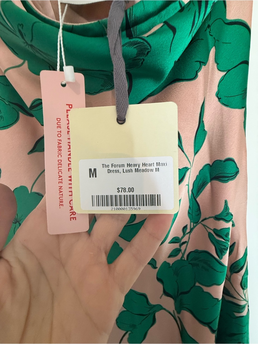 Dress Forum Strapless Pink Maxi Dress with Green Floral Print NWT - Picture 3 of 7